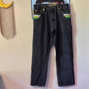 🖤💚🍦⭐️COOGI Black Jeans with Green and Yellow Stripes